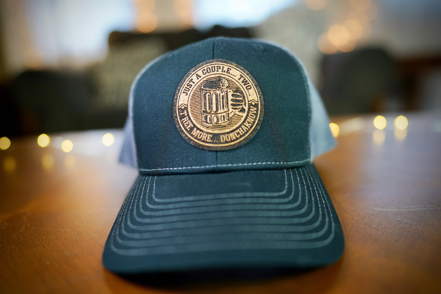 "Couple, Two, T'ree" Drinkin' Design Trucker Hat (Charcoal Mesh/ Black Fabric)