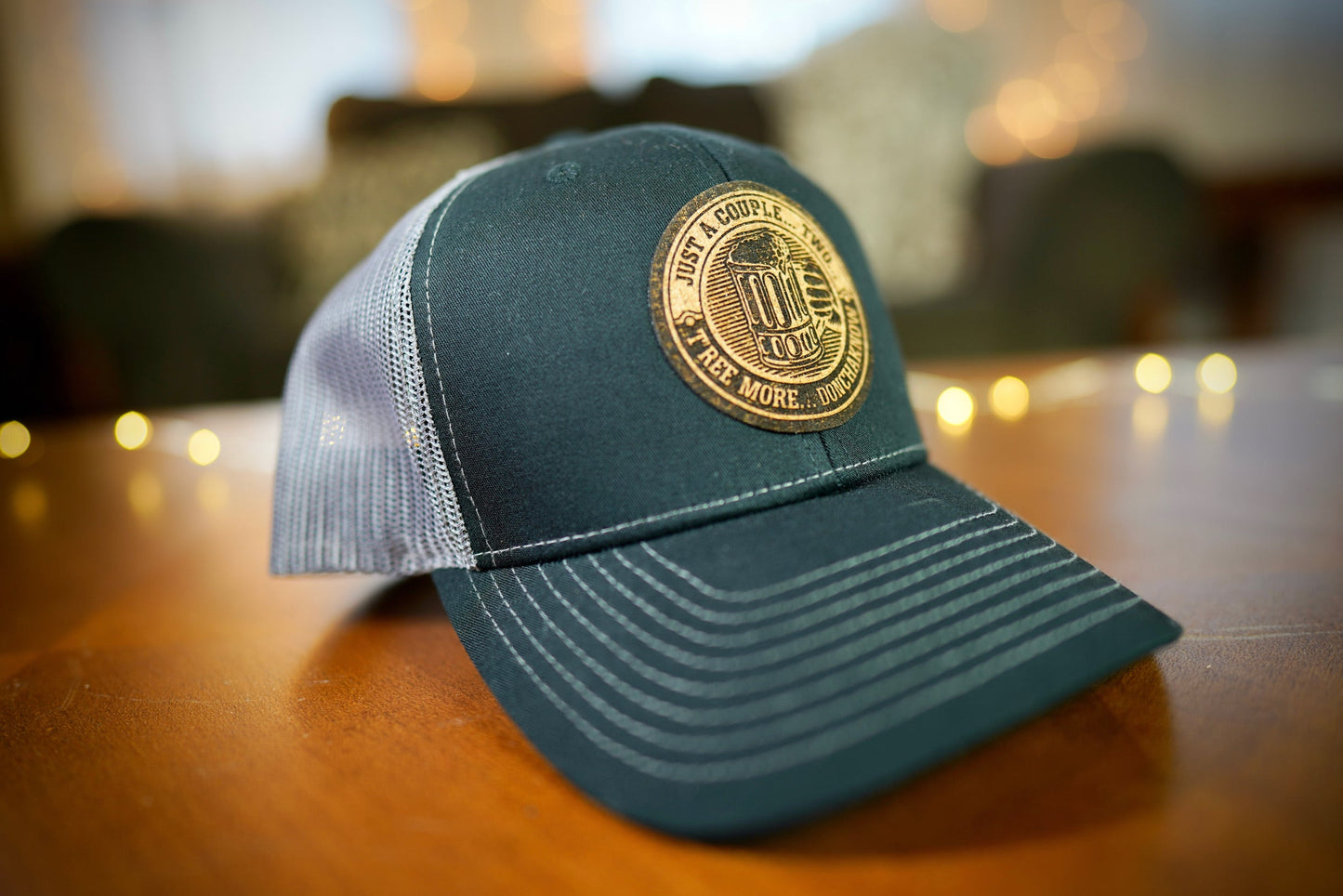 "Couple, Two, T'ree" Drinkin' Design Trucker Hat (Charcoal Mesh/ Black Fabric)