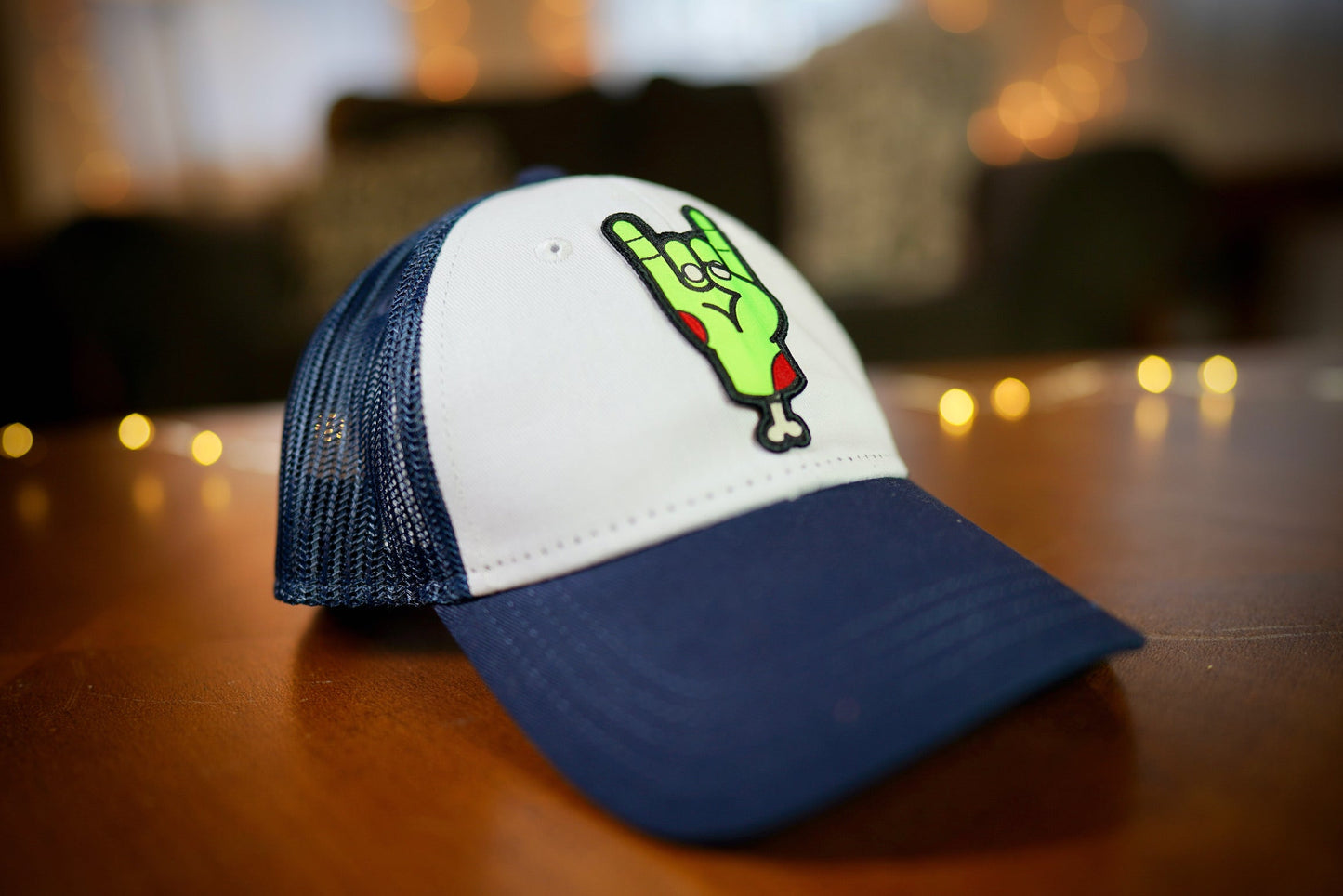 YOUTH "Zombie Rocker" Design Trucker Hat (Navy Mesh/ White/Navy Fabric)