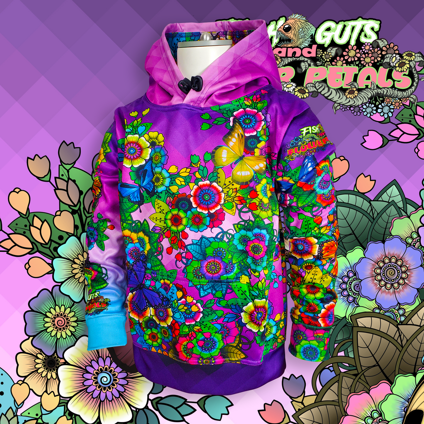 Fish Guts and Flower Petals - BUTTERFLY FLOWERS - Hoodie