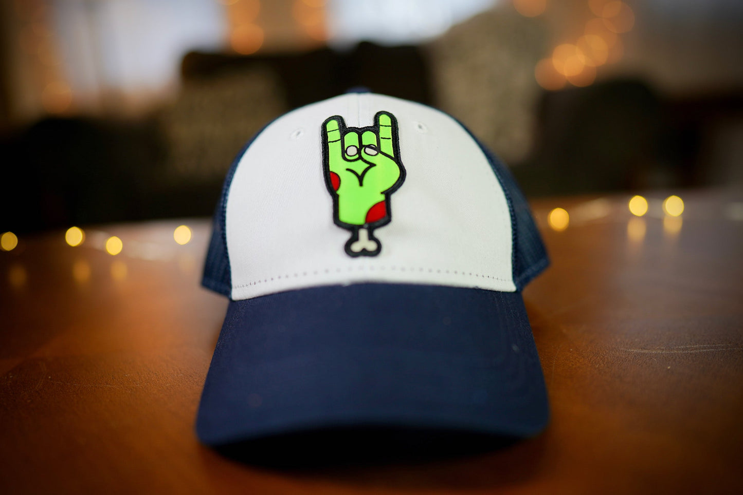 YOUTH "Zombie Rocker" Design Trucker Hat (Navy Mesh/ White/Navy Fabric)