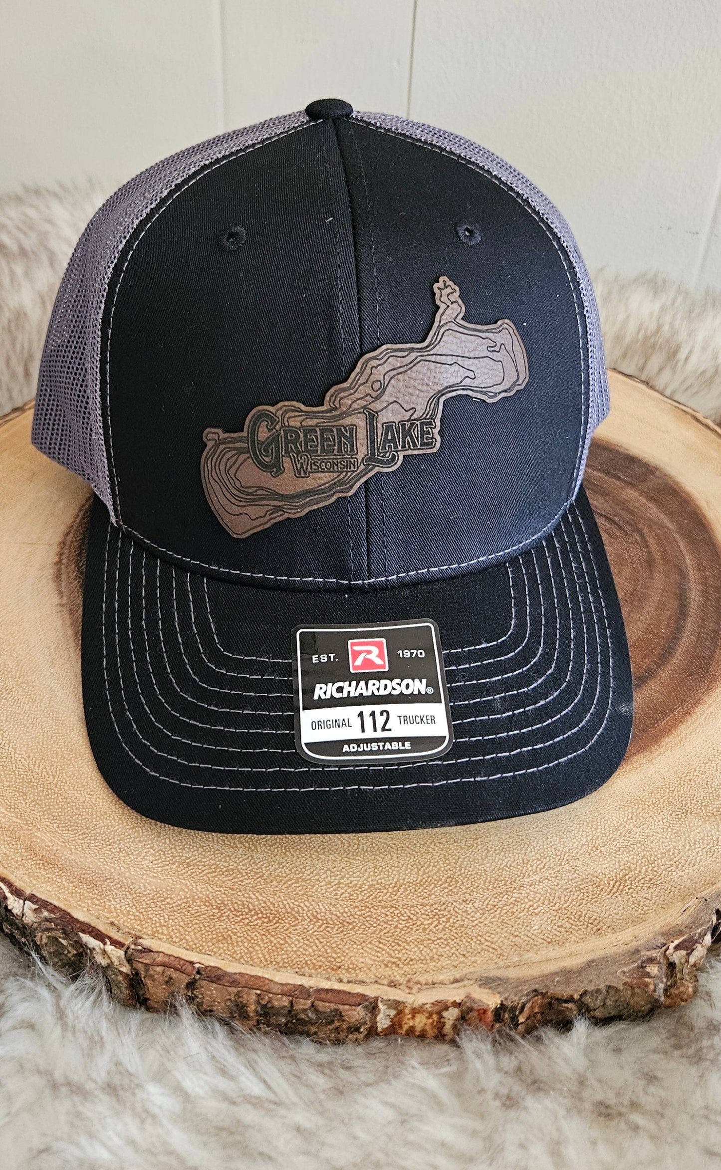 "Green Lake" Hat with Dark Brown Leather Patch