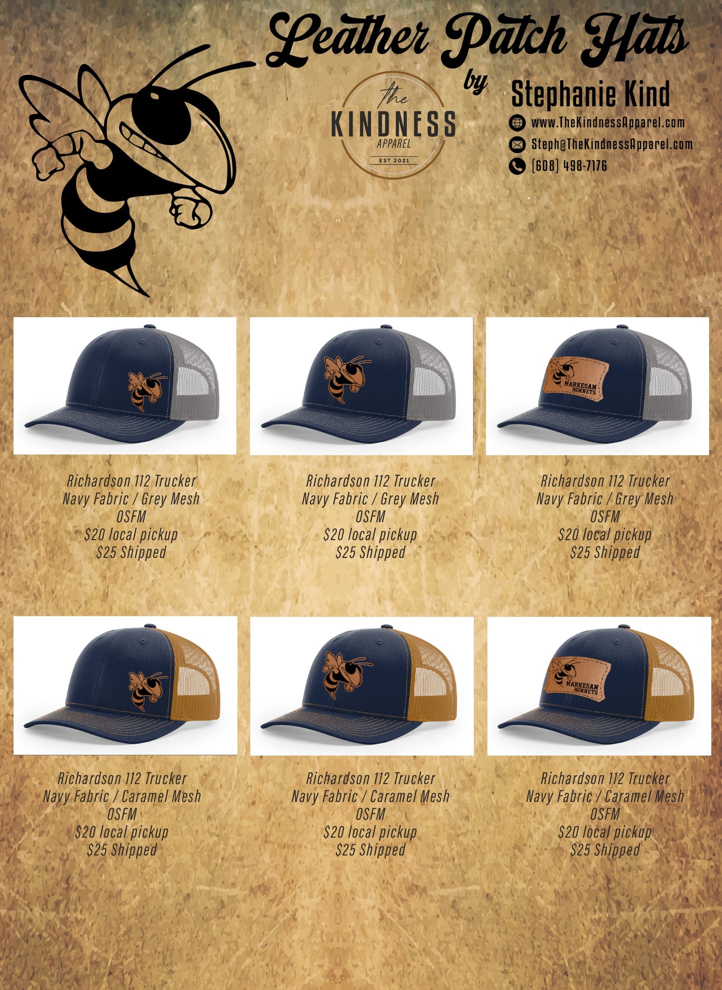 Hornets Logo Trucker Hat with Small Hornet (Richardson 112 Navy/Gray)