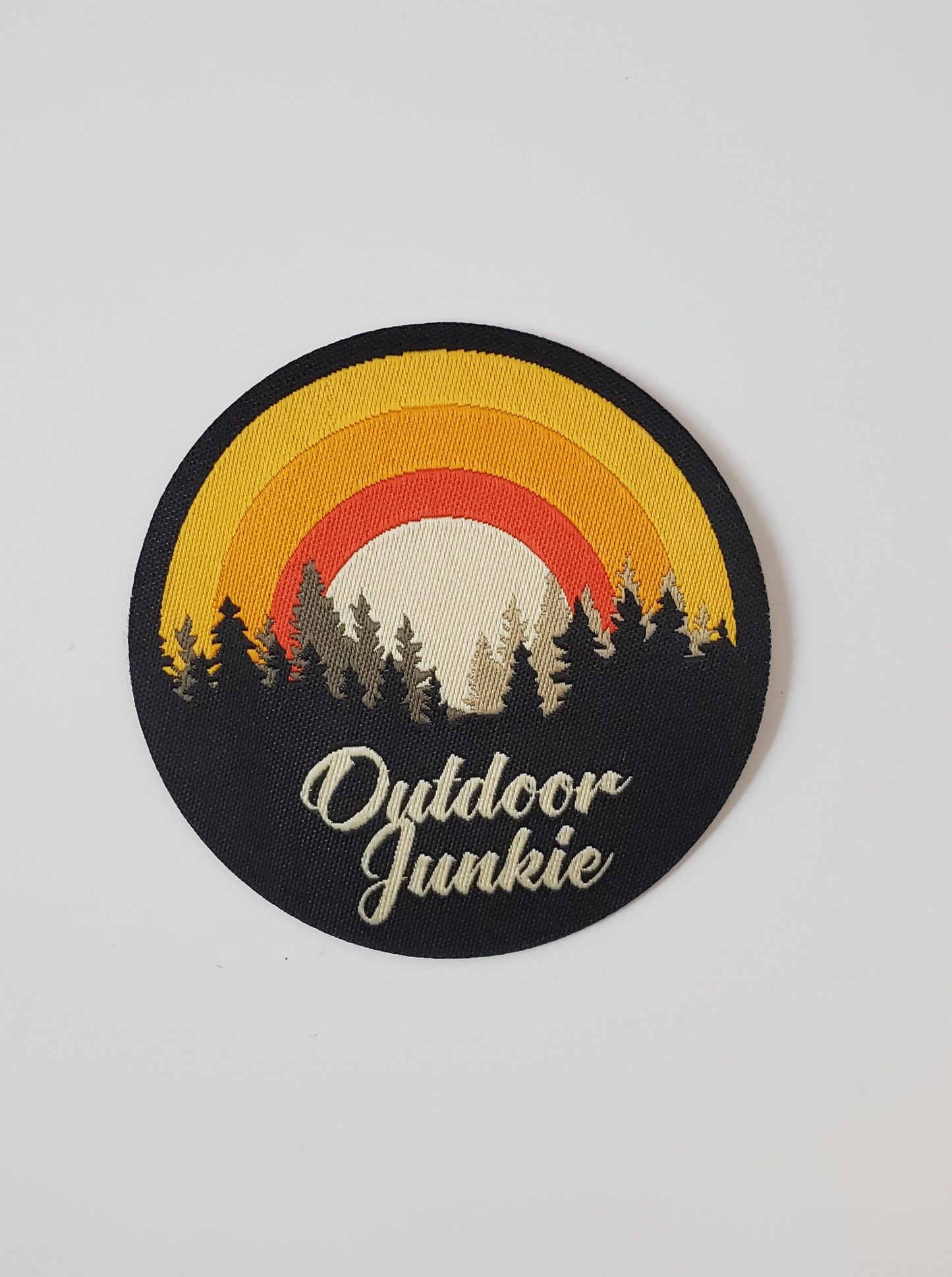 "Outdoor Junkie" Design Trucker Hat (Black Mesh/ Orange Fabric)