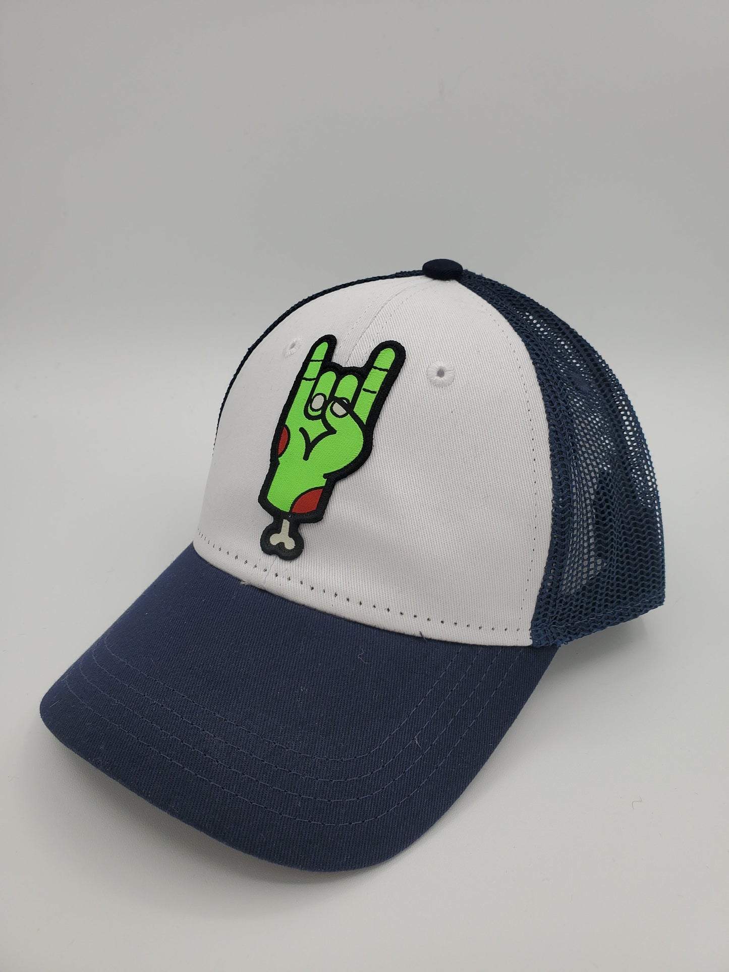 YOUTH "Zombie Rocker" Design Trucker Hat (Navy Mesh/ White/Navy Fabric)