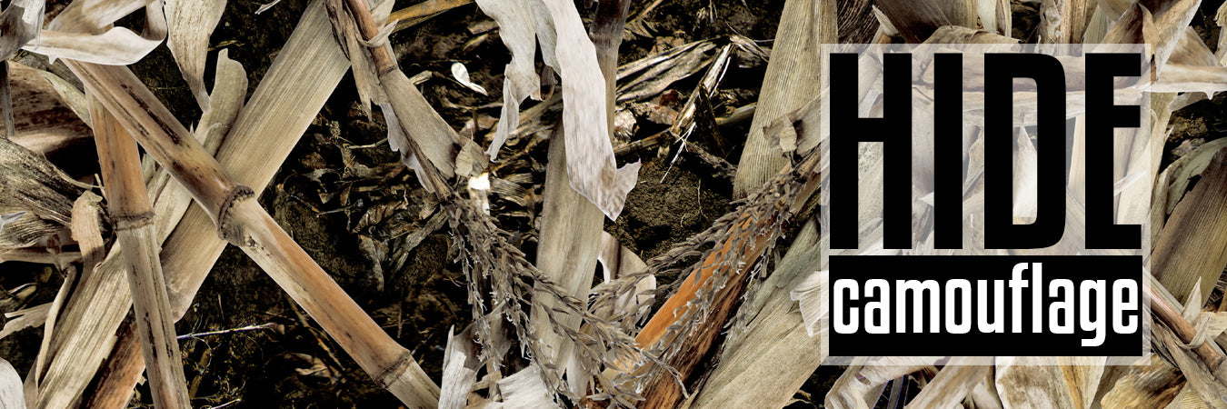HIDE Camo Corn Patch Khaki Fabric/Coffee Mesh 6 Panel Trucker Hat